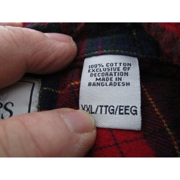 Chaps Mens Flannel Button Up Shirt Size 2XL Red Black Plaid Long Sleeve - Picture 4 of 12